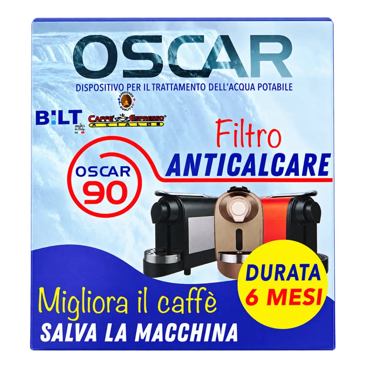 Oscar Bilt 90 Addolcitore acqua con filtro anticalcare, universale per macchine da caffè